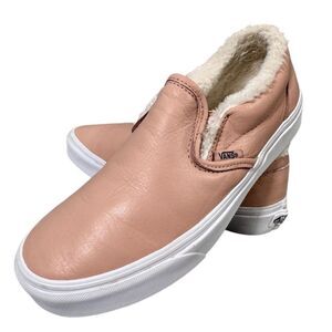 Vans Women's Slip-On Fleece Lined Leather Shoes Pink Size 8 Casual Flats
